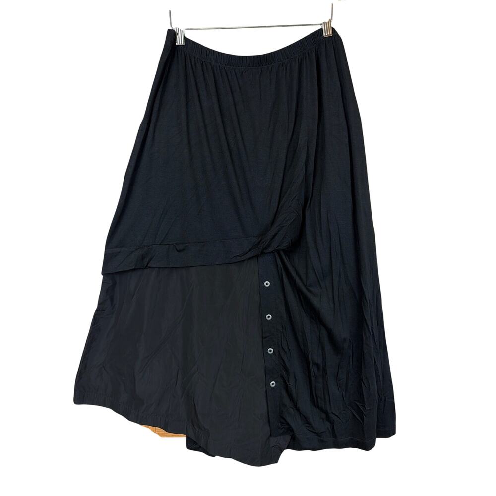 Comfy USA Black Faux Buttons Crinkle Asymmetrical Maxi Skirt 1X